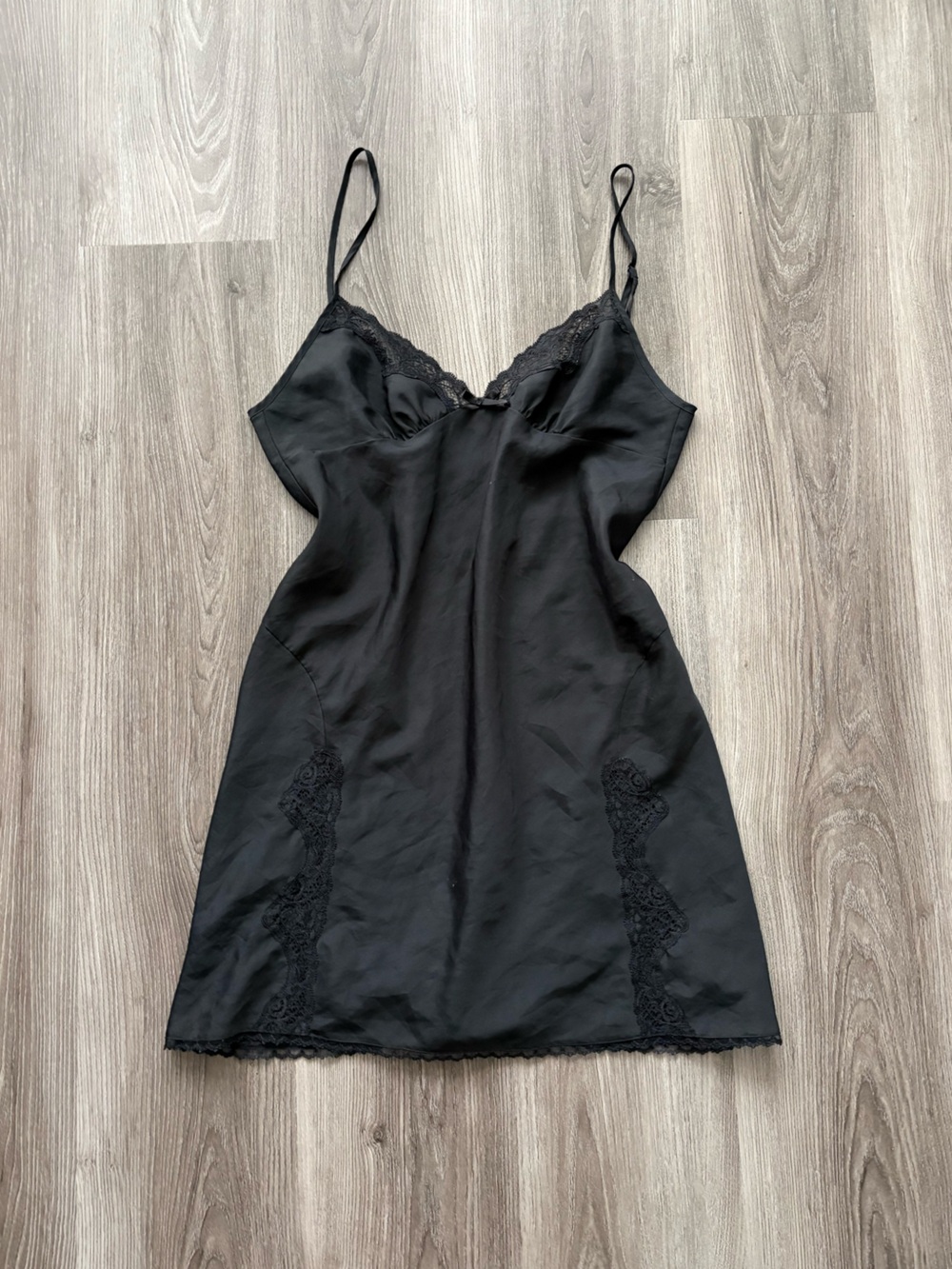 La SENZA Black Satin Lace-Trim Slip